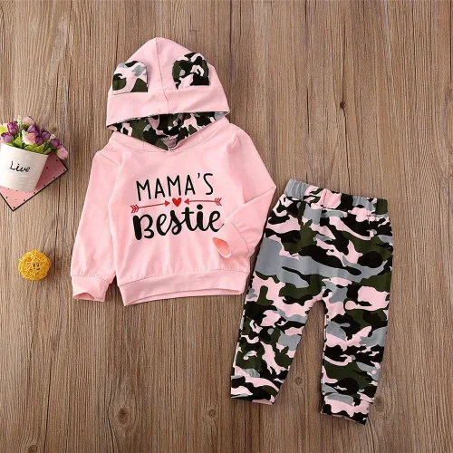 Miniatura 28 de FYBITBO 2 piezas de ropa de otoño e invierno para bebé niña, sudadera con capucha y pantalones de camuflaje, conjuntos de ropa