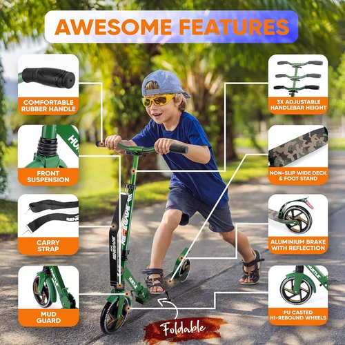 Miniatura 2 de Hurtle Renegade Kick Scooter for Kids, Teenagers & Adults - 2-Wheel Folding Scooter with Adjustable T-Bar Handlebar - Alloy Anti-Slip Deck Camouflaje