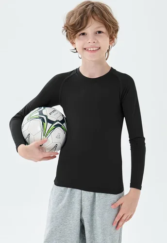 Miniatura 2 de MRIGNT 2 Pack Youth Boys Thermal Compression Shirts Long Sleeve Fleece Baselayer Soccer Baseball Running Base Layer