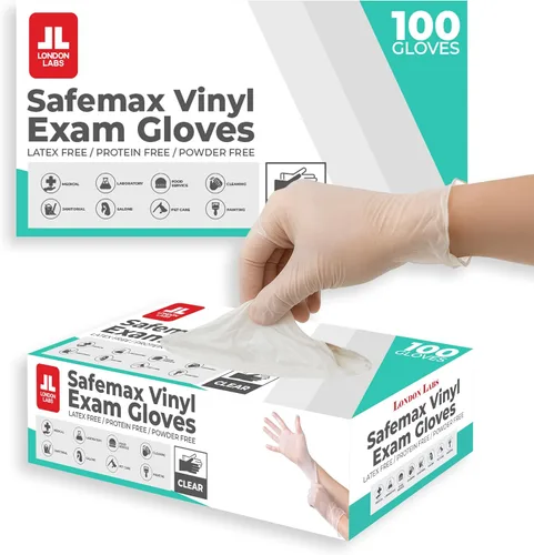 Miniatura 8 de London Labs Guantes médicos de vinilo transparente sin polvo y sin látex, desechables, seguros para alimentos