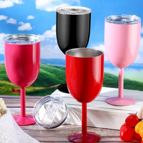 Miniatura 5 de Yinder 8 copas de vino de acero inoxidable con tallo de 12 onzas, copa de vino inoxidable con tapas, copas irrompibles con aislamiento de doble 8