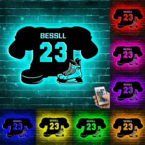 Miniatura 12 de Letrero de metal de béisbol personalizado con luz LED, nombre de camiseta de béisbol personalizable, número, decoración de pared, regalo para casco