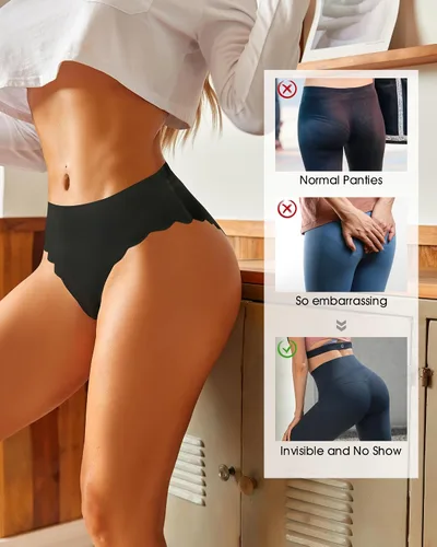 Miniatura 5 de LEVAO Ropa interior sin costuras para mujer, bikini de seda de hielo, transpirable, hipster, lados ondulados, bragas, invisibles, paquete de 7, S-XL
