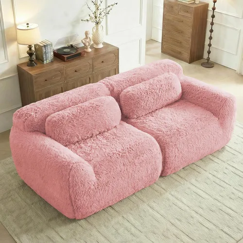 Miniatura 15 de Sofás de nube sin hueso de 80.4 pulgadas, tela de felpa suave y esponjosa, sofá cama modular con 2 otomanas, sofás de dos plazas de chocolate,