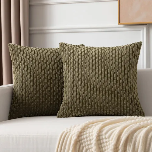 Miniatura 54 de Kevin Textile - Juego de 2 fundas de almohada decorativas de pana de 22 x 22 pulgadas, suaves, estilo bohemio, a rayas, decoración moderna del hogar