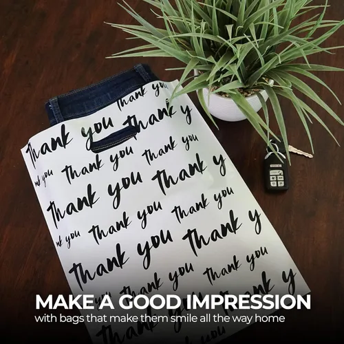 Miniatura 4 de Paquete de 25 bolsas de plástico de alta calidad de 12 x 15 pulgadas de color blanco y negro para pequeñas empresas, bolsas de plástico de grosor