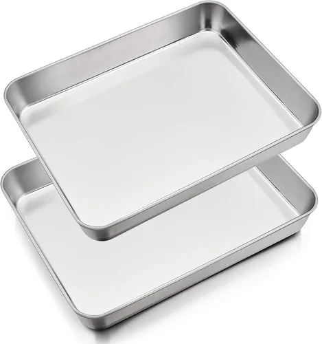 Miniatura 11 de P&P CHEF Sartén para lasaña de 9.3 pulgadas, bandeja de acero inoxidable para hornear, bandeja rectangular para brownie para hornear lasaña/carnes