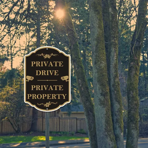 Miniatura 7 de Señales de vehículo privado de propiedad privada para exteriores, videovigilancia de metal de 10 x 14 pulgadas, entrada privada sin atravesar
