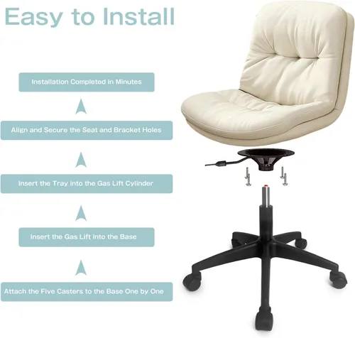 Miniatura 7 de Silla de oficina, silla de escritorio ergonómica con cojín acolchado y respaldo, altura ajustable y giro de 360°, silla de tareas sin brazos