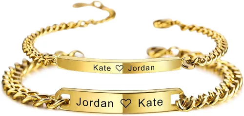 Miniatura 10 de MeMeDIY Juego de pulseras personalizadas para parejas, grabado personalizado con nombre/fecha para hombres, mujeres, novio, novia, acero inoxidable