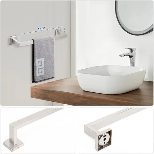 Miniatura 4 de NearMoon Juego de 5 piezas de accesorios de baño de acero inoxidable 304, juego de toallero cuadrado que incluye toallero de 16 pulgadas + anillo