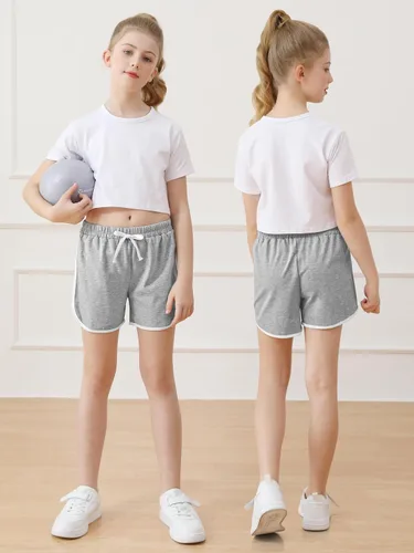 Miniatura 6 de Resinta Paquete de 5 pantalones cortos deportivos de algodón para niñas, pantalones cortos de correr activos, pantalones cortos de verano para niños