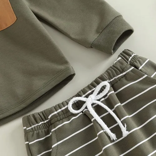 Miniatura 12 de Conjunto de ropa para niños pequeños, sudadera de retazos, manga larga, pantalones sólidos, para otoño e invierno