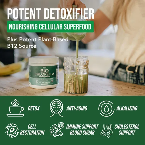 Miniatura 2 de Polvo orgánico de Chlorella - Cruda y cultivada al sol - Algas verdes densas en nutrientes con CGF (factor de crecimiento de Chlorella), apoya