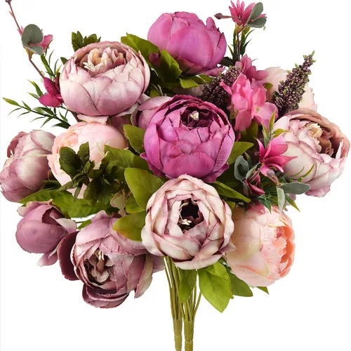 Miniatura 23 de FiveSeasonStuff - Peonías y hortensias artificiales de seda, ideal para decoración de bodas, novias, hogar, decoración de centro de mesa (2 ramos).