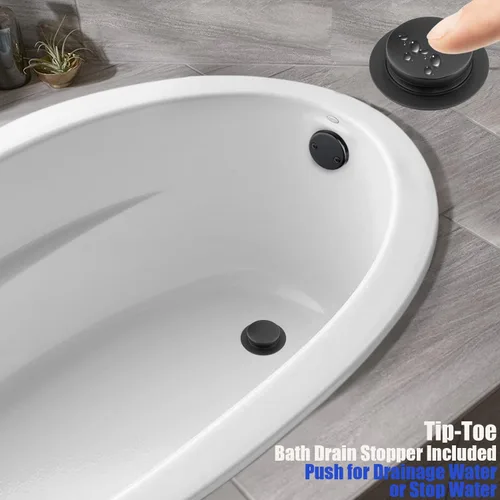 Miniatura 4 de Artiwell Kit de drenaje tubular de baño negro de 1-1/2 pulgadas con tapón de drenaje de baño accionado con la punta del pie, drenaje de bañera Negro