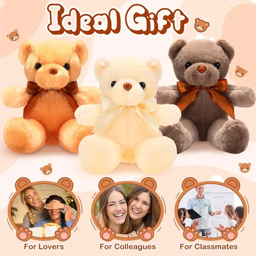 Miniatura 4 de HyDren 18 piezas de animales de peluche de oso a granel de 12 pulgadas, osos de felpa suave a granel, juguetes para niñas, niños, graduación, marrón