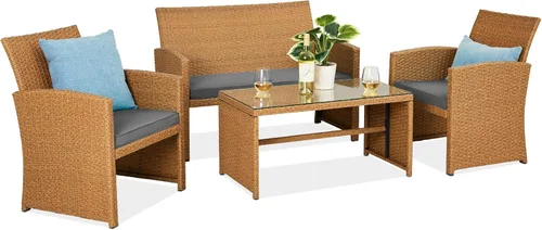 Miniatura 23 de Best Choice Products juego de muebles de mimbre para patio al aire libre, 4 piezas, para conversación en el patio trasero con mesa de café, cojines