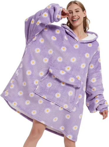 Miniatura 23 de Mewkou Manta con capucha para adultos, manta de forro polar Sherpa de gran tamaño con capucha para mujeres y hombres, café