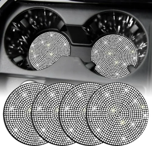 Miniatura 14 de SINGARO - Posavasos brillantes para automóvil, 4 posavasos antideslizantes universales, decorativos e integrados, accesorios para interiores de Rojo