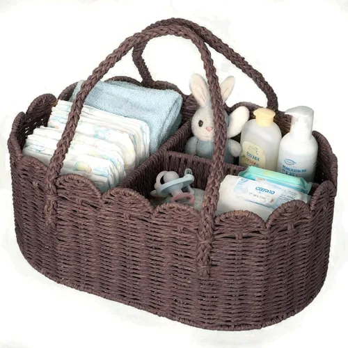 Miniatura 9 de Organizador de pañales, cestas de almacenamiento de cuerda de papel, contenedor de guardería con divisor extraíble, organizador portátil de coche
