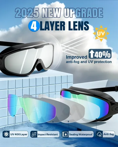 Miniatura 3 de Swim Goggles 2 Pack, Wide View Anti Fog&UV Swimming Goggles for Audlt, No Leaking Swim Glasses for Men Women Kids Aqua & Plata Brillante