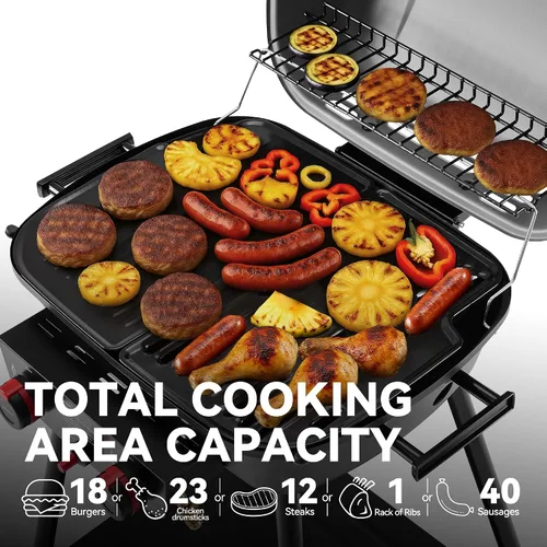 Miniatura 4 de Royal Gourmet GT2003 Parrilla portátil de gas propano de 2 quemadores con soporte y rejilla calefactora, combo de parrilla y plancha 2 en 1