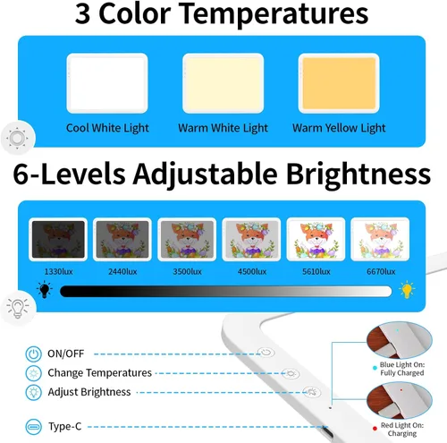 Miniatura 4 de TOHETO A3 Almohadilla de luz led recargable súper brillante alimentada por batería de litio de 3500mAh para desmalezar vinilo, placa de luz
