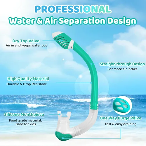 Miniatura 7 de Vvinca Snorkel Set for Kids 3-14, Dry Top Snorkeling Gear for Boys Girls Youth, Panoramic View Swim Goggles with Nose Cover & Anti-Fog Lens, Junior