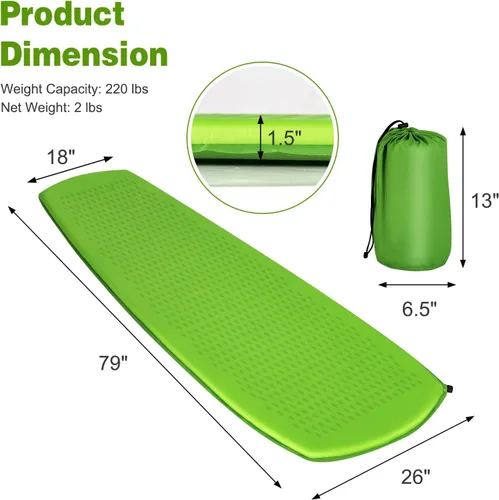 Miniatura 9 de Giantex Colchoneta de dormir para camping, alfombrilla autoinflable con esponja, colchón de aire impermeable para camping con bolsa de transporte