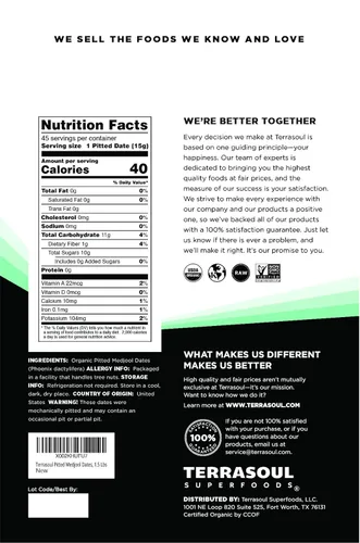 Miniatura 2 de Terrasoul Superfoods Dátiles de Medjool orgánicos sin hueso, 680 g - Hueso removido Textura suave y masticable Sabor a caramelo dulce