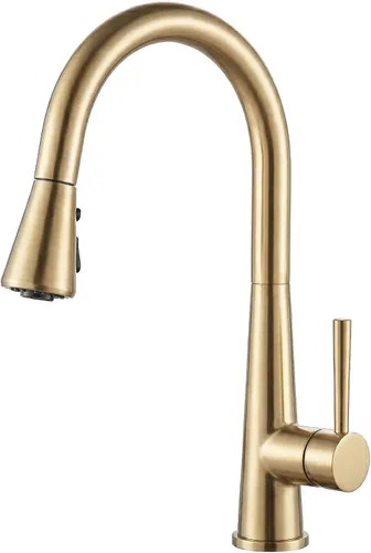 Miniatura 14 de Lava Odoro - Grifo de cocina con rociador extraíble, grifo de fregadero de cocina negro mate y dorado cepillado, grifo negro y latón para fregadero