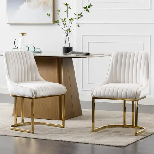 Shunzhi Juego de 2 sillas de comedor modernas de terciopelo tapizadas, sillas de cocina con patas de metal dorado/respaldo sin brazos para cocina,