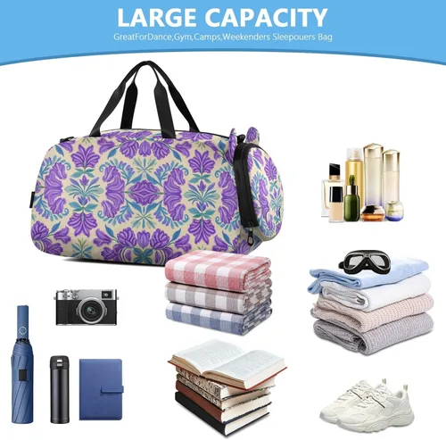 Miniatura 5 de Trendy Vintage Flower Lavender Blue1 Duffel Bag with Shoes Compartment Large Capacity Carry On Overnight Bag for Boys and Girls bolsos deportivos