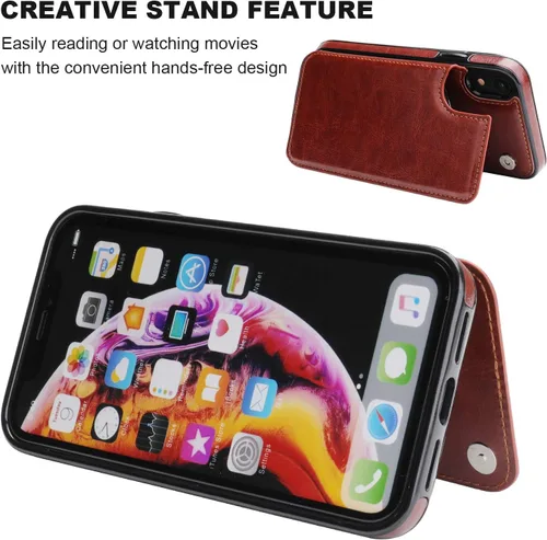 Miniatura 4 de ONETOP OT - Funda tipo cartera para iPhone XR con tarjetero, piel sintética de alta calidad, ranuras para tarjetas, doble cierre magnético y funda