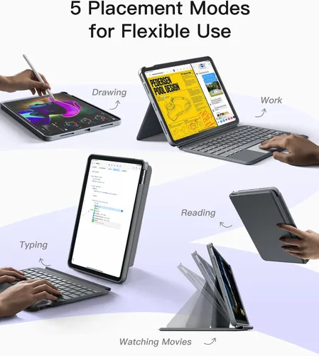Miniatura 3 de Inateck Funda para iPad de 11ª/10ª generación con teclado, funda de teclado desmontable con retroiluminación de 7 colores y panel táctil para iPad