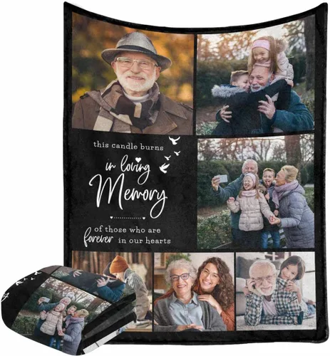 Miniatura 12 de Caisuedawn Manta conmemorativa con nombre personalizado con fotos, manta personalizada de ángel de condolencia por pérdida de madre, papá y abuela
