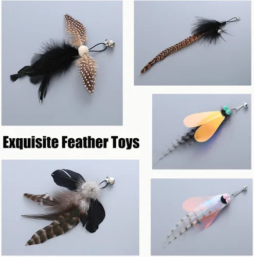 Miniatura 3 de Yauende Juguetes de plumas para gatos, juguetes interactivos para gatos de interior, 2 piezas de alambre flexible y 5 juguetes de plumas de gato