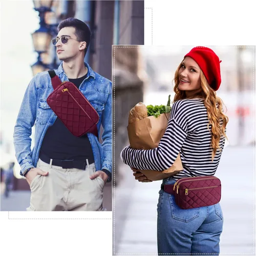 Miniatura 2 de CXWMZY Cangureras para mujeres y hombres, lindas bolsas de cintura para niñas, niños y adolescentes, bolsa de cadera con múltiples bolsillos y Rojo