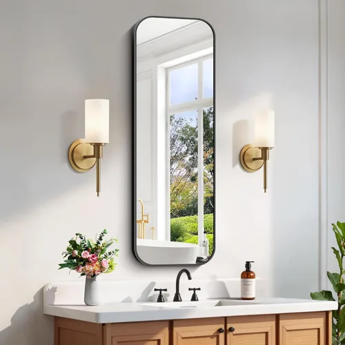 Miniatura 11 de FORBATH - Espejo de baño negro para sobre lavabo, espejo de pared de 16x24 pulgadas con marco de metal, esquinas redondeadas para baño, dormitorio