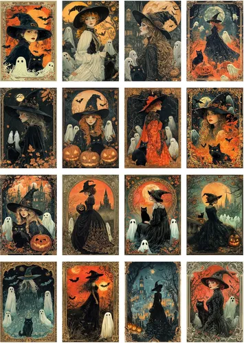 Miniatura 2 de Decoupage - Paquete de papel (35 hojas de 6 x 8 pulgadas), elegante hechicería de Halloween, brujas elegantes, gatos negros y fantasmas juguetones