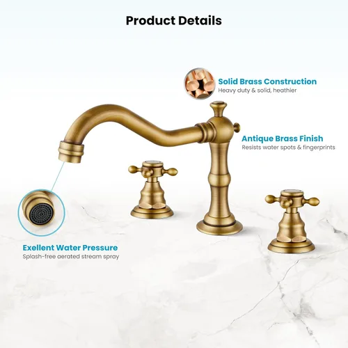 Miniatura 9 de gotonovo Grifo de lavabo de baño de 3 orificios extendido, grifo mezclador de doble manija cruzada para lavabo de baño, grifo de tocador, montaje