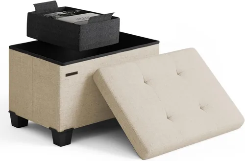 Miniatura 89 de Cubo otomano de almacenamiento con cubo pequeño, otomana cuadrada de 15 pulgadas con almacenamiento para sala de estar y dormitorio, reposapiés