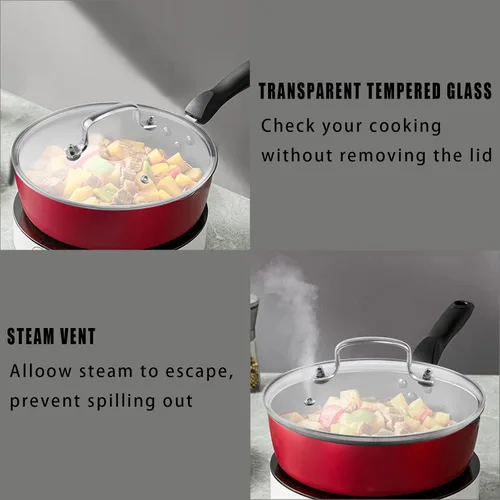 Miniatura 4 de Tapa de vidrio templado de 9 pulgadas con orificio de ventilación de vapor, olla universal de repuesto para utensilios de cocina transparente