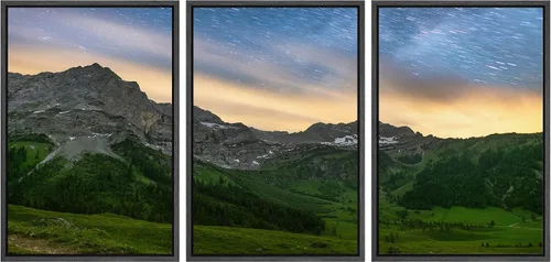 wall26 Lienzo enmarcado para pared, juego de arte de noche estrellada sobre montañas, cielo nocturno tranquilo, naturaleza, desierto, fotografía,