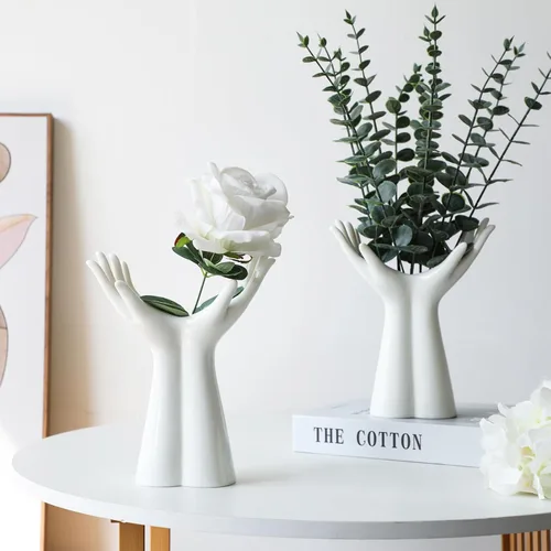 Miniatura 6 de Jarrón grande de cerámica, jarrones de flores blancas para decoración de forma femenina, jarrón de medio cuerpo, bohemio, único, decorativo
