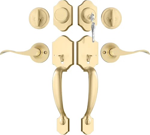Miniatura 17 de Haidms Juego de manijas y cerrojos dorados para puerta delantera, cerradura de puerta delantera, cerraduras doradas para puerta de entrada