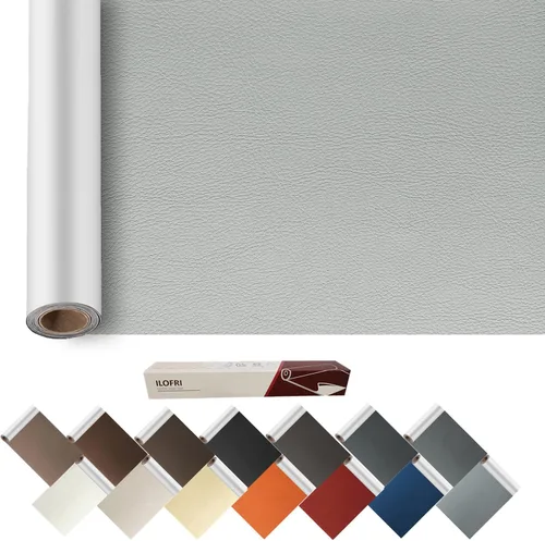 ILOFRI - Parche de cuero, cinta autoadhesiva para reparación de cuero y vinilo de 60x17 pulgadas, para sofás, muebles, asientos de lanchas, Gris