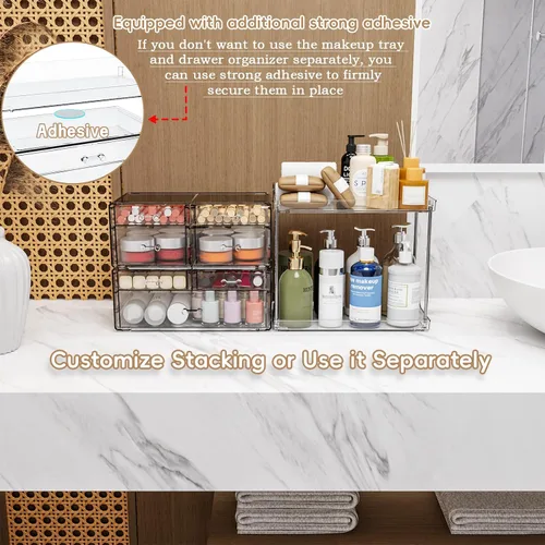 Miniatura 6 de Paquete de 3 organizadores de baño y encimera de almacenamiento con 7 cajones, organizador apilable, organizador de cuidado de la piel de gran