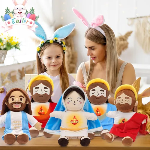 Miniatura 6 de Yelakey Muñeco de Jesús de Peluche Relajante con Luz y Sonido, Muñeco de Jesús Respirante de 15" de Peluche Suave Cristiano Católico Regalo Azul
